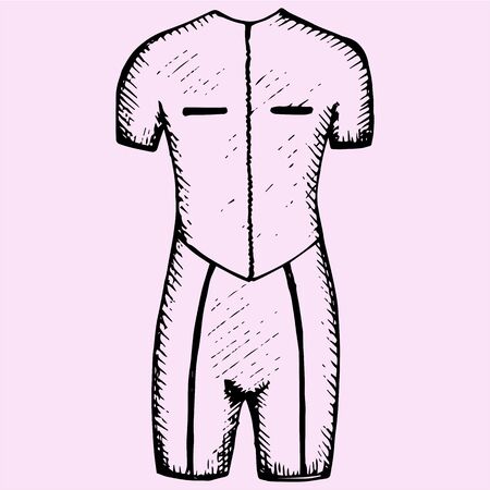 diving suite diving wetsuit doodle style sketch illustration hand drawn vectorのイラスト素材