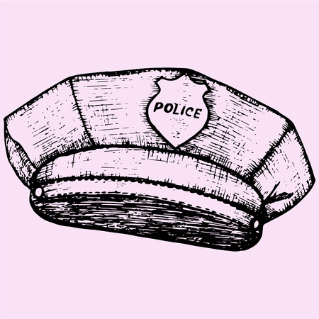 police cap doodle style sketch illustration hand drawn vectorのイラスト素材
