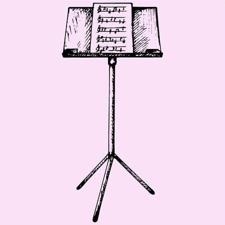 Music sheets on stand doodle style sketch illustration hand drawn vectorのイラスト素材