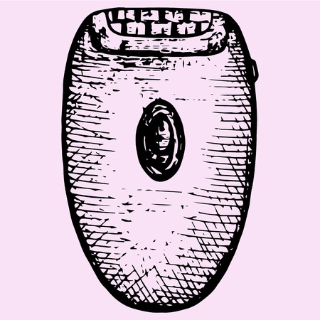 Womens epilator electric hair remover shaver depilator doodle style sketch illustration hand drawn vectorのイラスト素材