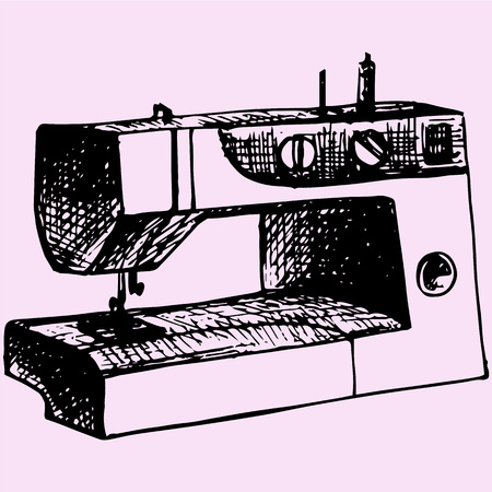 sewing machine doodle style sketch illustration hand drawn vectorのイラスト素材