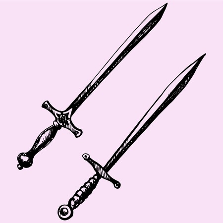 Medieval sword doodle style sketch illustration hand drawn vectorのイラスト素材