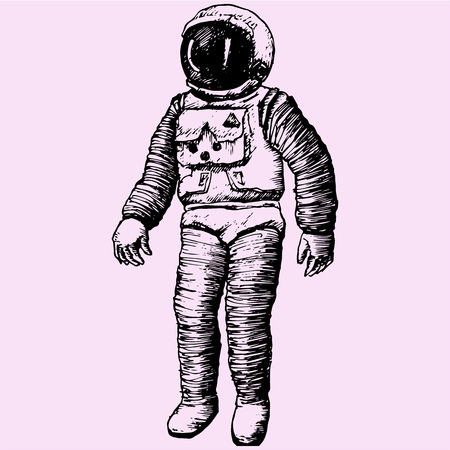 Astronaut Isolated, doodle style sketch illustration hand drawn vectorのイラスト素材