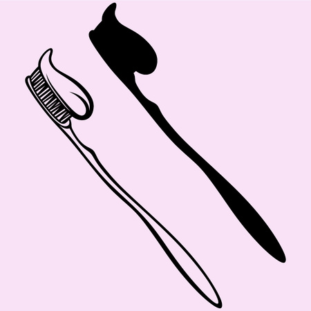Set toothbrush with toothpaste vector silhouette isolatedのイラスト素材