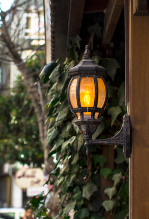 wall lantern in the garden in Istanbullの写真素材