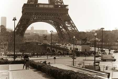 Eiffel tower retro style. Lower part of Eiffel Tower