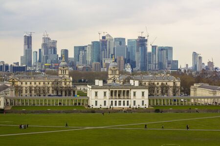 London, Great Britain. April 12, 2019. Canary Wharf View from greenwich observatory.のeditorial素材