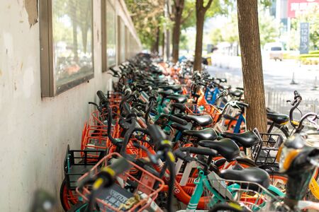 Beijing, China - August 17, 2019. Hire bikes in Beijing. The number of bicycles in Beijing impossible to count. All Chinese are very fond of bicycles.のeditorial素材