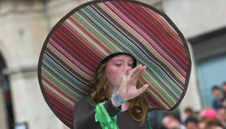 Lyon / France - September 16 2018: Biennial dance parade, colored groups parade in the streets of Lyonのeditorial素材