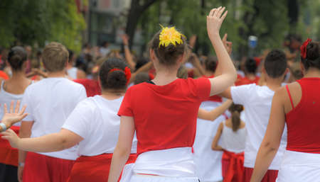 Lyon / France - September 16 2018: Biennial dance parade, colored groups parade in the streets of Lyonのeditorial素材
