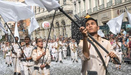 Lyon / France - September 16 2018: Biennial dance parade, colored groups parade in the streets of Lyonのeditorial素材