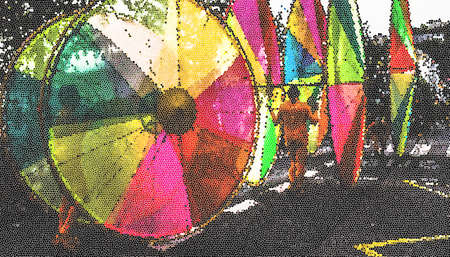 Lyon / France - September 16 2018: Biennial dance parade, colored groups parade in the streets of Lyonのeditorial素材