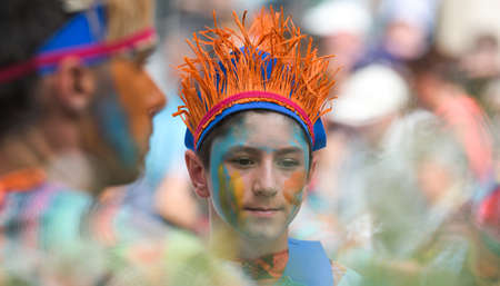 Lyon / France - September 16 2018: Biennial dance parade, colored groups parade in the streets of Lyonのeditorial素材