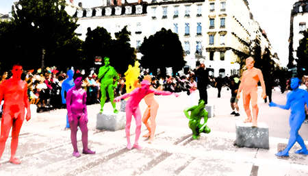 Lyon / France - September 16 2018: Biennial dance parade, colored groups parade in the streets of Lyonのeditorial素材