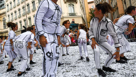 Lyon / France - September 16 2018: Biennial dance parade, colored groups parade in the streets of Lyonのeditorial素材