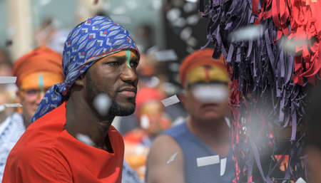Lyon / France - September 16 2018: Biennial dance parade, colored groups parade in the streets of Lyonのeditorial素材