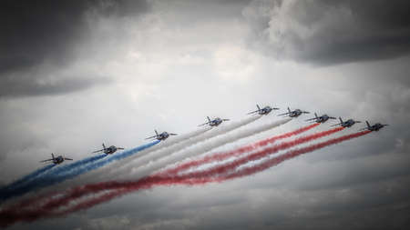 Le Mans / France - June 15-16 2019: 24 hours of Le Mans, the patrol of france over the circuit just before departure of race - Franceのeditorial素材