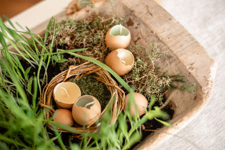 Easter decor with eggsの写真素材