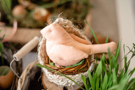 Easter decor with birdの写真素材