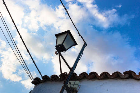 Rooftops with antennas in the countryside of a village in Andalusia in southern Spainの写真素材