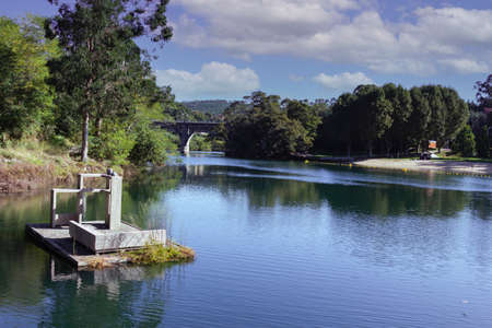 river in the city of pontevedra in galicia, spainの写真素材