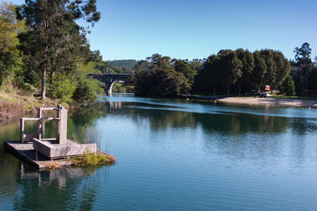 river in the city of pontevedra in galicia, spainの写真素材