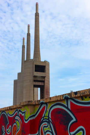Old disused thermal power plant for the production of electric energy in Barcelonaの写真素材