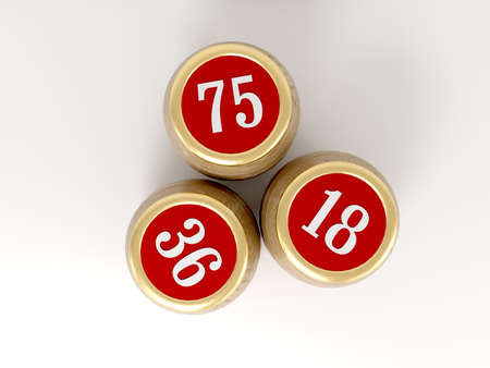 Lotto game wooden kegs. 3d renderの写真素材
