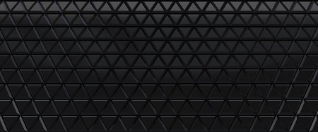 Black tiled triangular abstract background. Extruded triangles surface. 3d render.