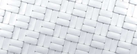 Sloped rows of white blocks, bricks. Set of shapes on white background, geometric pattern. 3d...