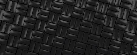 Sloped rows of black bricks or blocks. Shapes on white background, geometric pattern. 3d render...