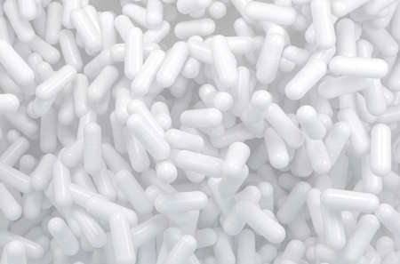 White pills capsule background. 3d rendering.