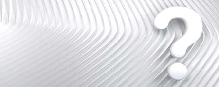 Large question mark on abstract white waves and lines pattern. Concept backdrop with copy space. 3d...