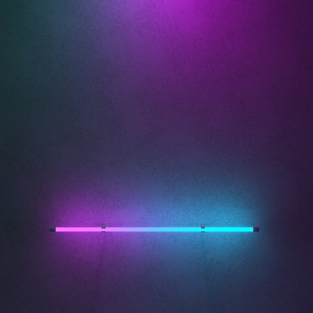 Neon linear lamps with a gradient multi-colored luminous glow. Dark background with neon light. 3d illustration.の写真素材