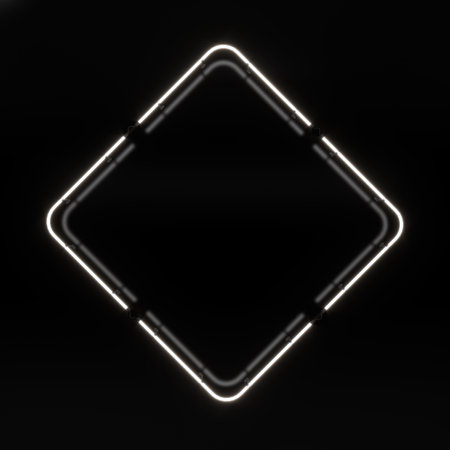 Bright glowing neon rectangular sign on dark wall background. 3d illustration.の写真素材