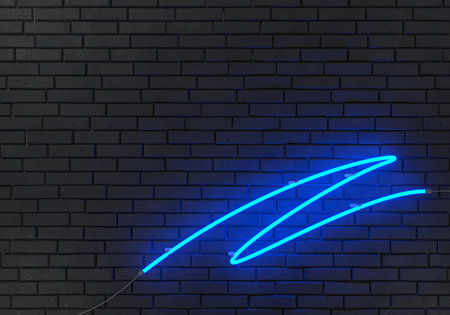 Neon Sign on Brick Wall Background, 3d illustrationの写真素材