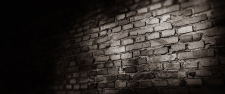 Dark old brick wall, textured background, 3d illustration