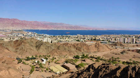 View of Eilat and Jordan from the mountain. Israel