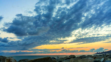 Long exposure view of the sea on the rocky beach, Sochi