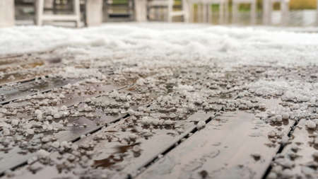 Hailstones on the floor, autumn in Krasnaya Polyana, Sochiの写真素材