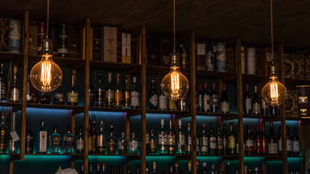 Vintage lamp bulb in caffee. Krasnaya Polyana, Russia