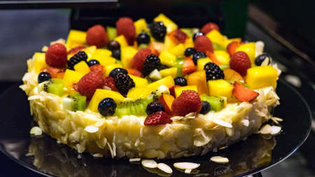Delicious Mixed fruit cake in restaurant, Maldives