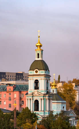 Bell tower of ancient Temple of the Life-Giving Trinity in Serebryaniki, Moscowの写真素材