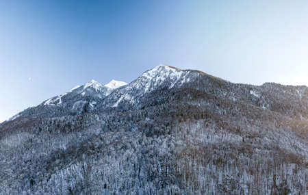 Aerial view of the Caucasus mountains in autumn in Krasnaya Polyanaの写真素材