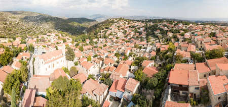 Aerial view of old mountain Cyprus village Lofu, Cyprus 2020