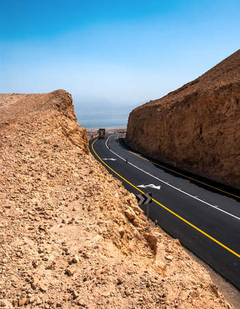 Asphalt Road in the Desert of Israel on the way to Dead Seaの写真素材
