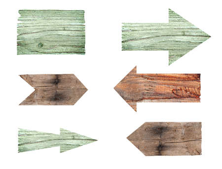 collection of various empty wooden sign on white background  each one is shot separatelyの写真素材