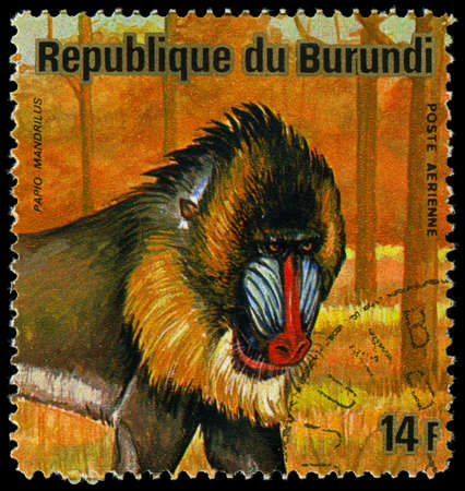 BURUNDI - CIRCA 1964: A stamp printed in Burundi shows a wild animal, circa 1964.のeditorial素材