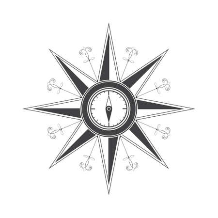 Simple compass rose (wind rose) in the style of historical maps. Clear shapes.のイラスト素材