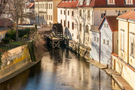 View of the river Certovka in historic part of Prague, Czech Republicの写真素材